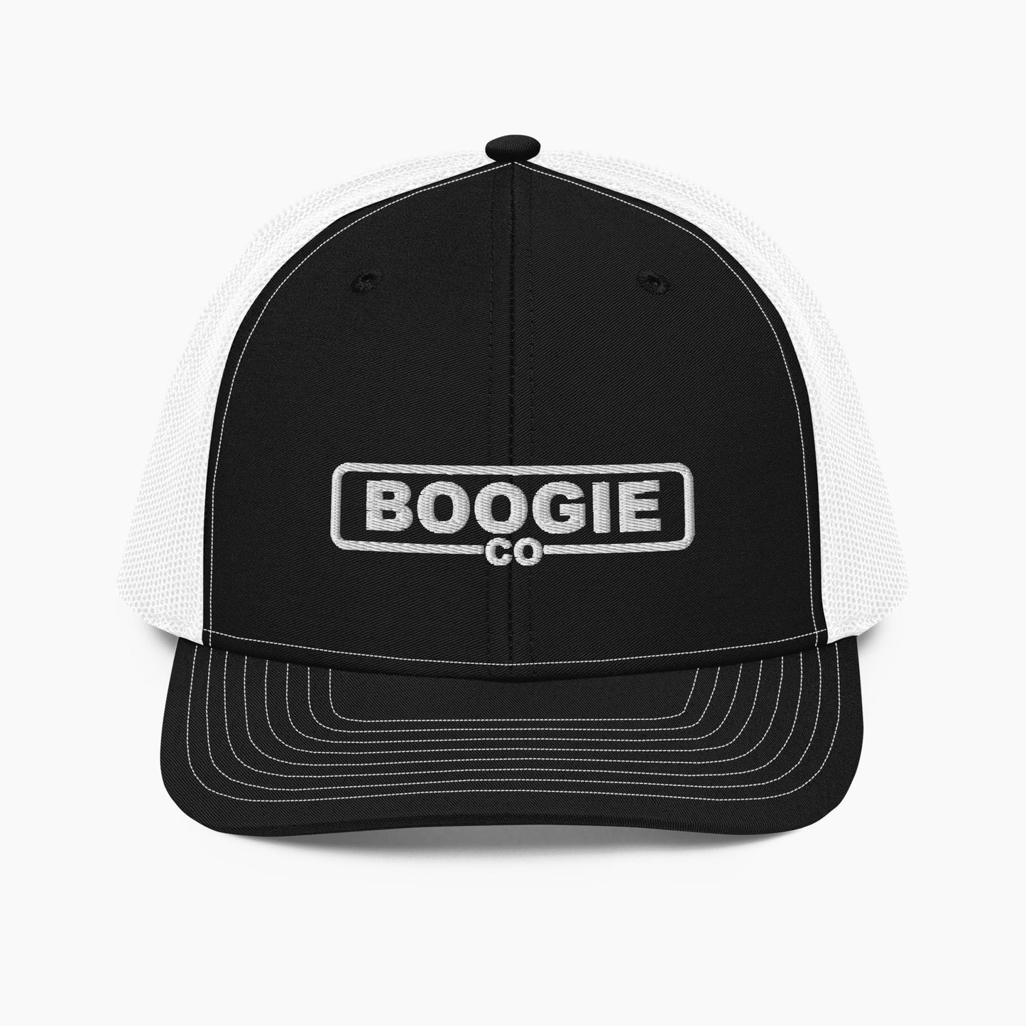 Boogie Co Logo Snapback Trucker Hat Richardson 112 in Black & White