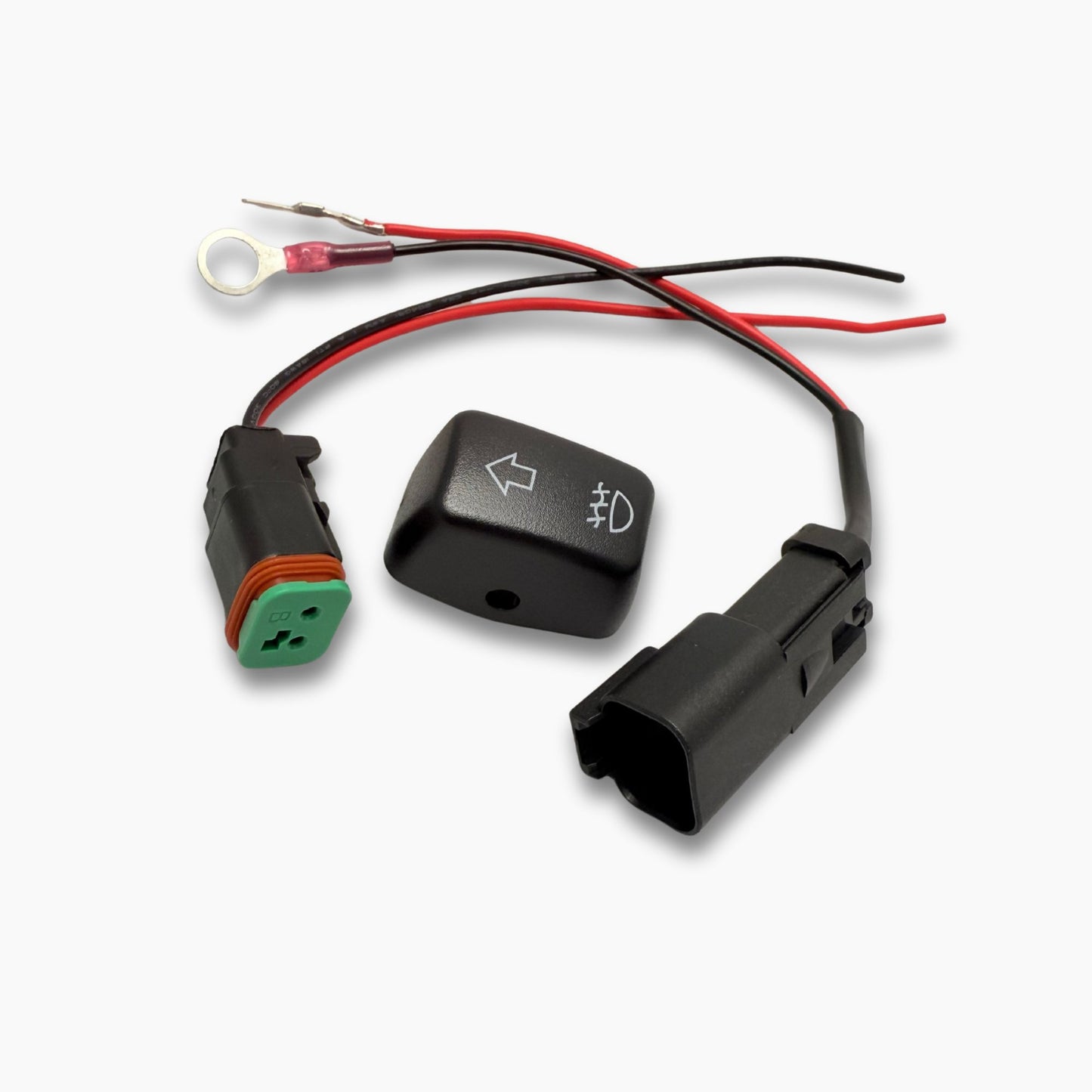 Auxiliary Fog Lamp + Turn switch for FXLRST Lowrider ST Models with LED Light Bar wiring kit that access factory Harley wiring to power auxiliar lighting on a white background