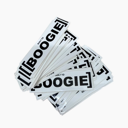 Stack of 'Built to Boogie' stickers