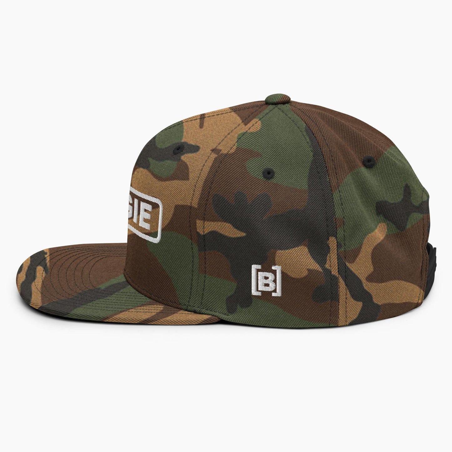 Boogie Co Logo Snapback Hat in Camo Side Shot